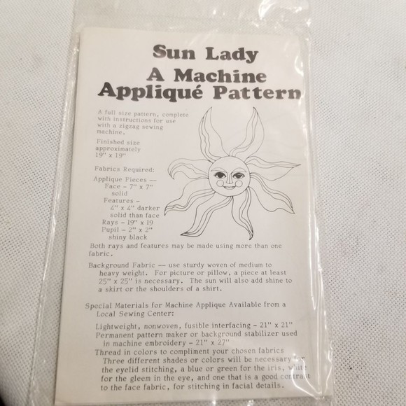 1978 Yours Truly Sun Lady applique pattern #3073 sealed PAT048 - Picture 4 of 4